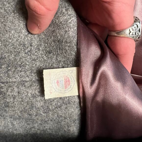 VINTAGE 70s Wool Peacoat Size S Fox Fur Collar Belted Hollywood Double Breasted - Picture 7 of 9